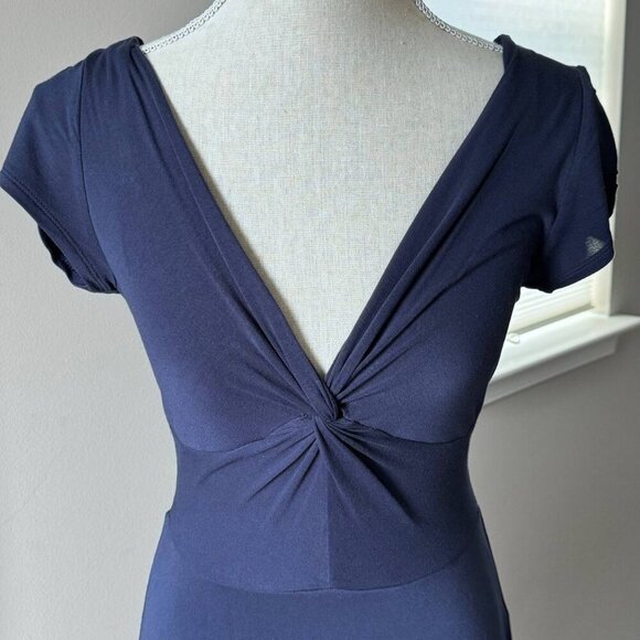 BCBGMaxAZRIA Stunning Deep V-neck Navy Blue Jersey Dress - Size Small - Picture 2 of 10